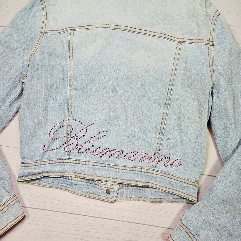 Y2k Miss Blumarine Denim Jacket Euro Rhinestone Light Wash - Small - Picture 2 of 9